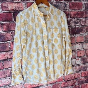 J. Crew Ivory and Gold Patterned Button-Down Shirt